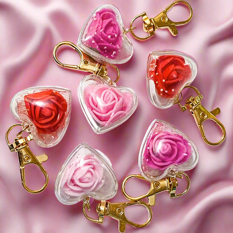 large jumbo chunky keyring key ring rings chain clip clips bag charm charms rose roses romantic love heart hearts acrylic clear plastic pink red pale dark deep gift gifts uk cute kawaii valentine valentines shop store