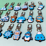 blue beige and white silicone keyring keyrings key clip clips large chunky gift gifts uk shop store stocking fillers filler winter cute kawaii bear snowflake owl owls squirrel mountain cocoa hot chocolate pine cone snowman fox foxes reindeer deer rabbit penguin penguins mushroom hedgehog animal animals christmas festive winter