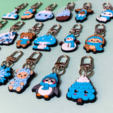 blue beige and white silicone keyring keyrings key clip clips large chunky gift gifts uk shop store stocking fillers filler winter cute kawaii bear snowflake owl owls squirrel mountain cocoa hot chocolate pine cone snowman fox foxes reindeer deer rabbit penguin penguins mushroom hedgehog animal animals christmas festive winter