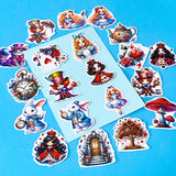 alice in wonderland inspired vinyl satin sticker set of 20 with cute kawaii illustrations featuring mad hatter, cartoon style red queen of hearts, pocket watch, white rabbit, cheshire cat, alice and playing card designs. UK cute stationery and sticker shop.