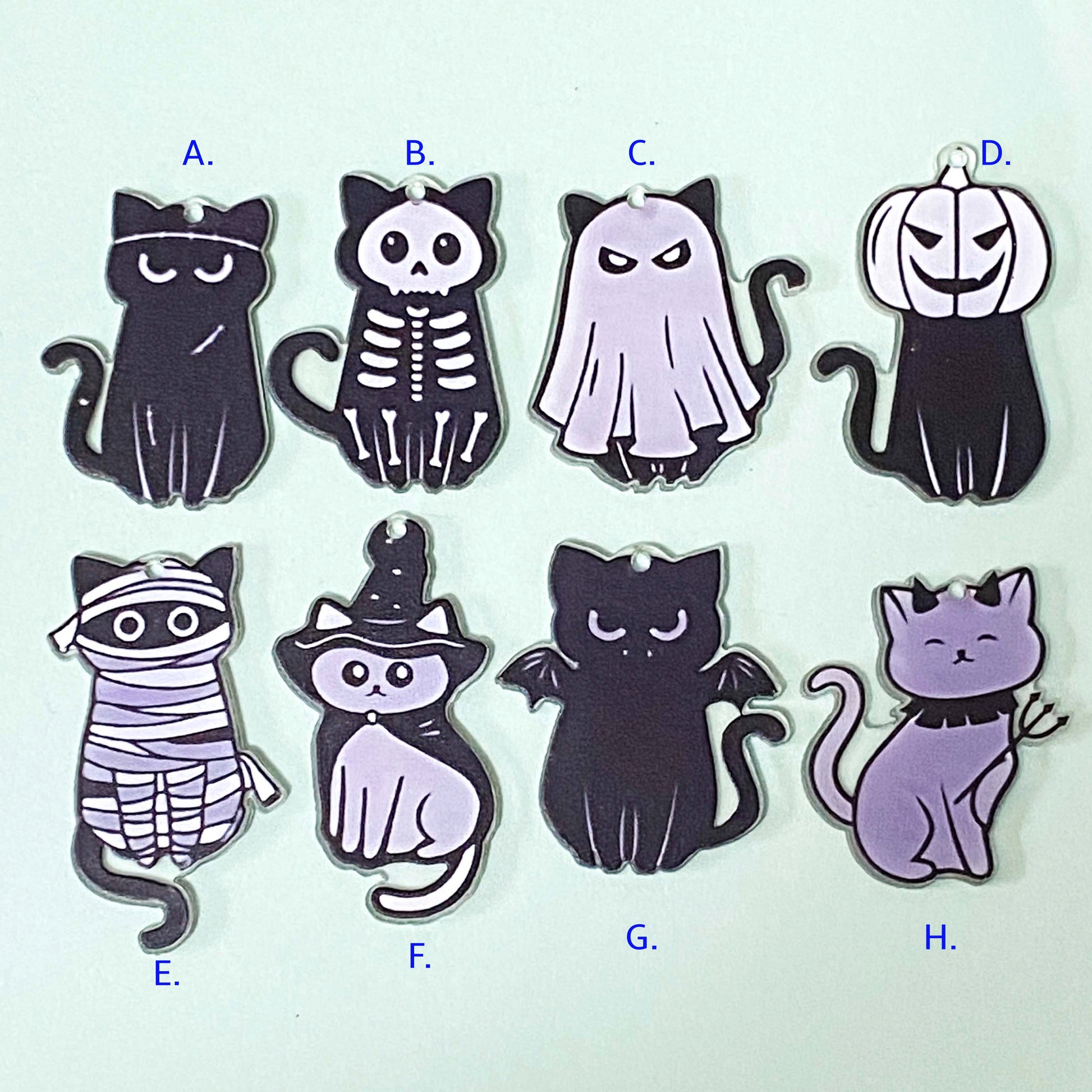 black and white cat cats jumbo very large charm charms pendant pendants acrylic cute kawaii halloween spooky craft supplies shop uk store mummy skeleton bat ghost pumpkin