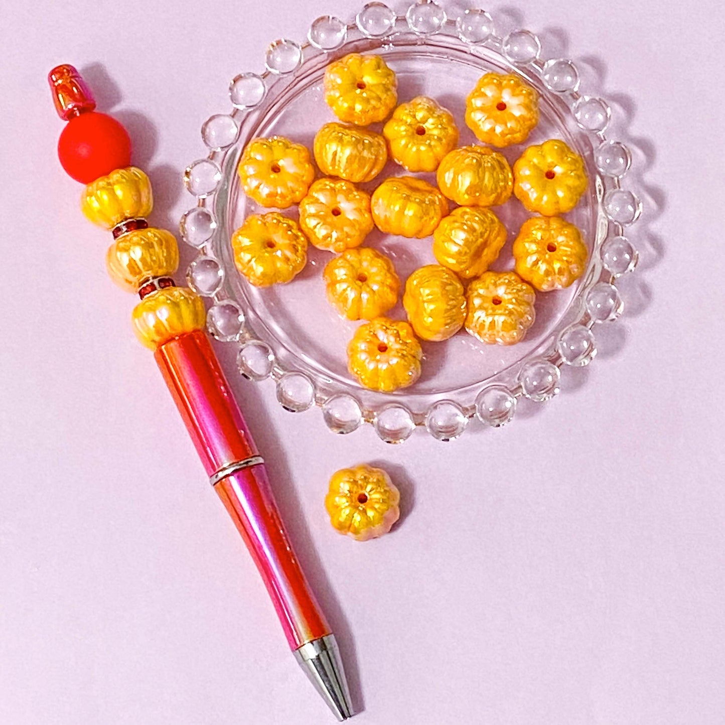 ab iridescent orange pumpkin pumpkins bead beads large big jumbo 16mm pretty uk craft supplies shop store shimmery lustre jewellery making halloween spooky autumn