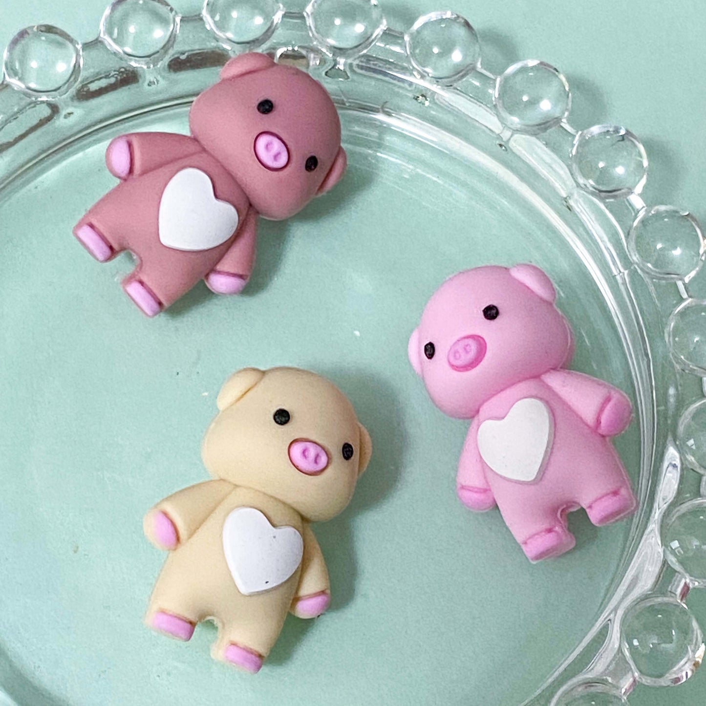 pink cream brown pig pigs cute kawaii bead beads jumbo large big silicone acrylic jewellery making supplies build make your own pens beaded uk cute kawaii craft supplies shop store 27mm 28mm 3d iridescent