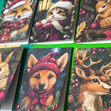 christmas animal animals woodland festive blank greetings card cards uk cute kawaii envelope kraft brown envelopes kitten kittens puppy dog dogs deer baby stag rabbit bunny fox foxes matte cards stationery shop store