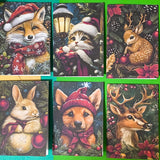 christmas animal animals woodland festive blank greetings card cards uk cute kawaii envelope kraft brown envelopes kitten kittens puppy dog dogs deer baby stag rabbit bunny fox foxes matte cards stationery shop store