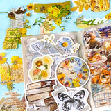 vintage sticker bundle for junk journals with botanical clear stickers, collage elements and layered journal aesthetic