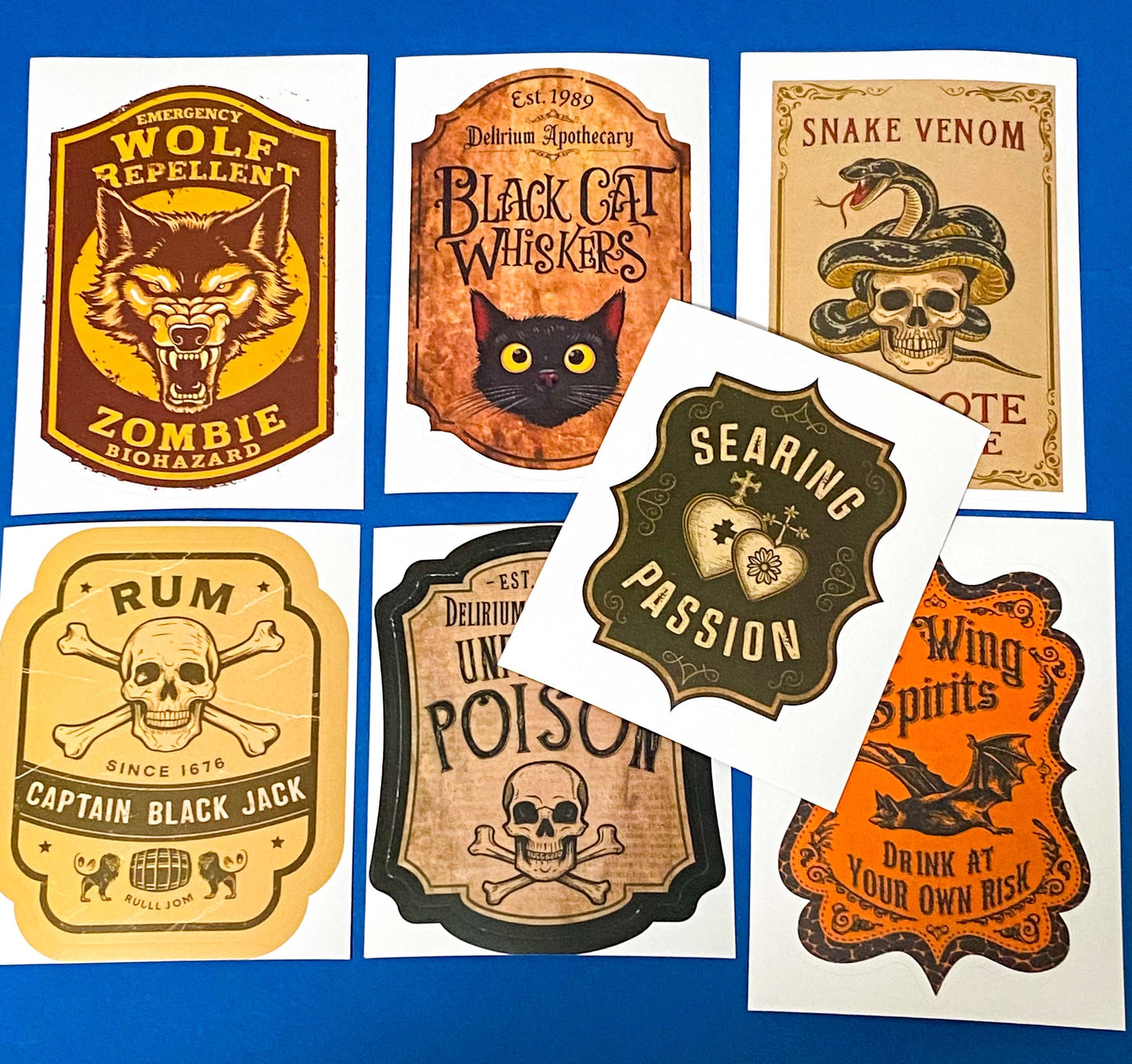 WITCHY APOTHECARY SET (7 sheets)- Large Vintage Poison Labels, Gothic Halloween Stickers, Scrapbooking & Journalling