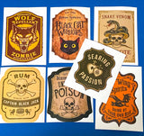 WITCHY APOTHECARY SET (7 sheets)- Large Vintage Poison Labels, Gothic Halloween Stickers, Scrapbooking & Journalling