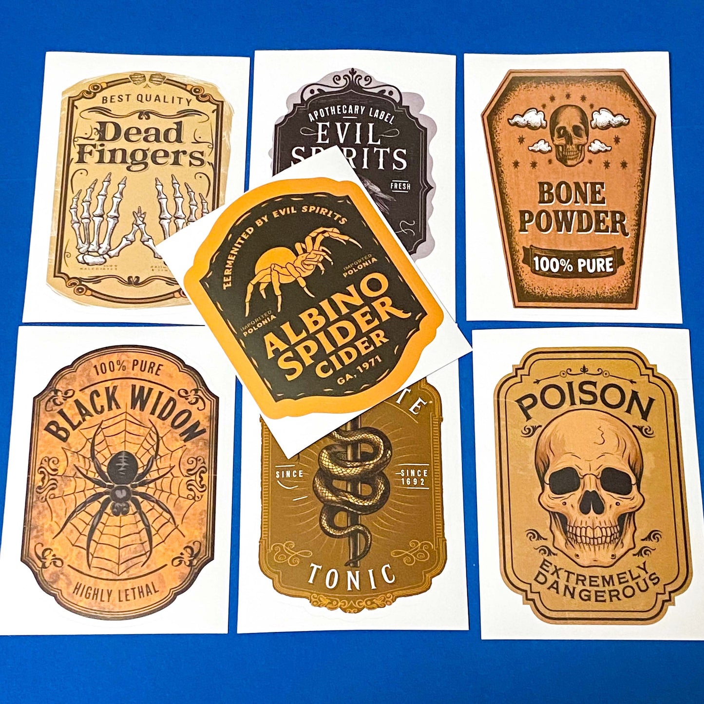 WITCHY APOTHECARY SET (7 sheets)- Large Vintage Poison Labels, Gothic Halloween Stickers, Scrapbooking & Journalling