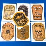 WITCHY APOTHECARY SET (7 sheets)- Large Vintage Poison Labels, Gothic Halloween Stickers, Scrapbooking & Journalling