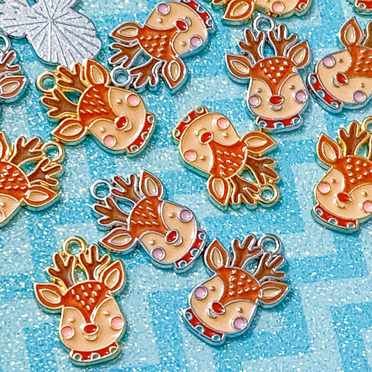 reindeer deer rudolph christmas festive enamel enamelled metal charm charms pendant pendants uk cute kawaii silver tone gold pretty fun shop shops store craft supplies crafts brown red happy