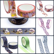 halloween washi tape tapes 10m rolls big long uk cute kawaii craft supplies stationery shop store pink bat bats ghost ghosts spooky floral dark black old foil foiled tapes autumn 