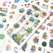 cute kawaii cacti cactus succulent succulents sticker stickers washi paper translucent matte uk pretty stationery shop store supplies planner addict gift gifts plant plants pack 6 sheet sheets 