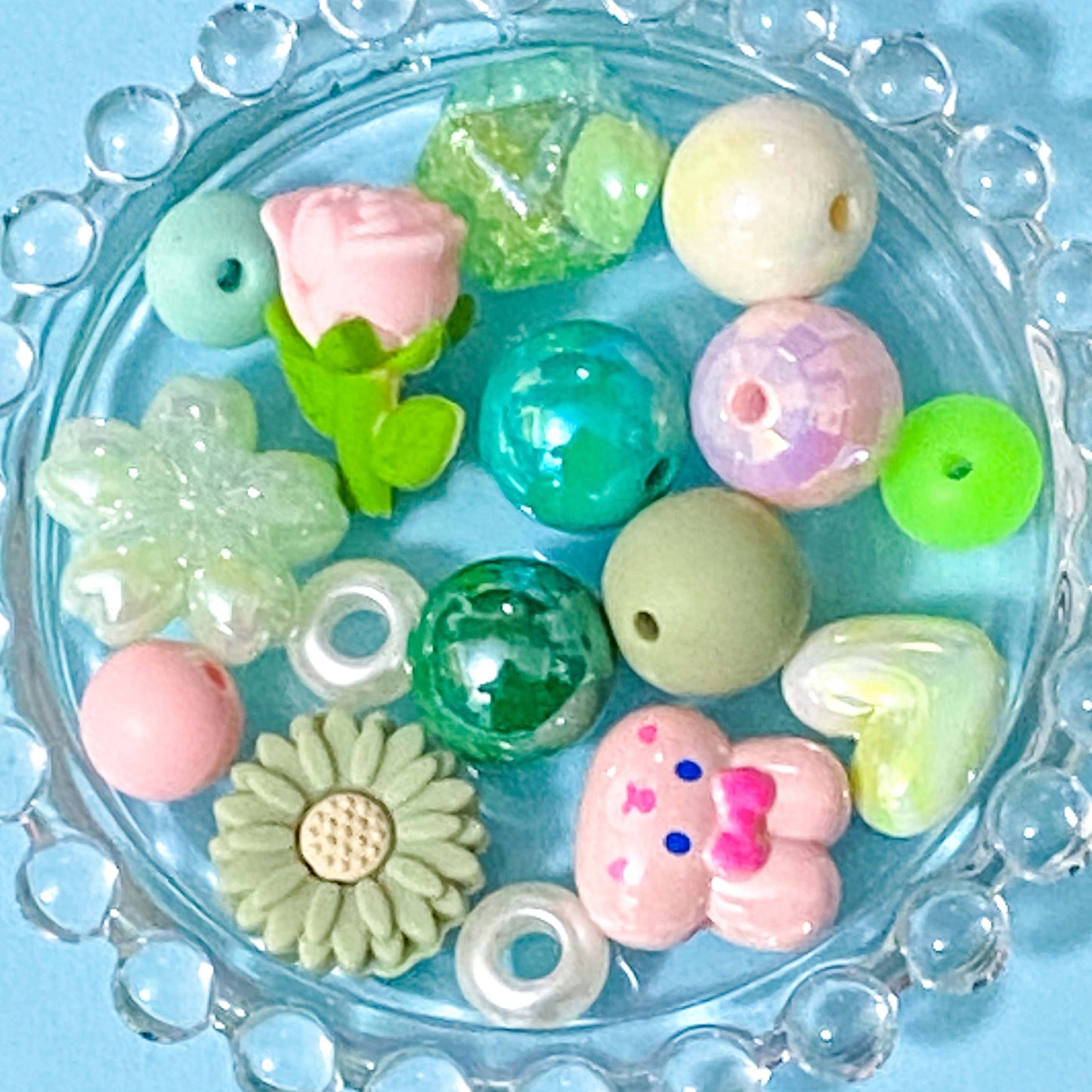 pink and green large acrylic and silicone beads bundle