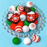 silicone and pvc christmas cocoa mug beads with red, white, green and brown round 16mm beads on a blue background