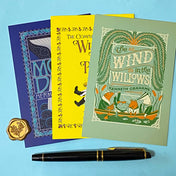 set of 3 vintage storybook cover postcards including winnie the pooh, moby dick and wind in the willows