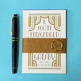 set of 4 vintage literary postcards featuring classic book covers in art deco style wrapped in a kraft belly band with a wax seal sticker