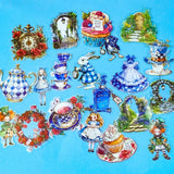 wonderland themed pack of 40 clear PET stickers with Alice illustrations, white rabbits, potion bottles, cupcakes, tea party, teacup, teapot, mad hatter, roses and pocket watches. Uk cute kawaii stationery shop.