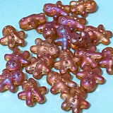 glass gingerbread man men large 15mm bead beads christmas festive brown amber orange uk cute kawaii craft supplies shop store pretty beading jewellery making iridescent shimmer