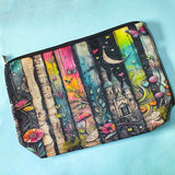 Colourful pouch with fantasy storybook magical design on a light blue background