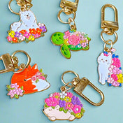 cute animal animals enamel metal gold tine clip clips key keyring keychain bag charm charms turtle white cat dog puppy kitten hedgehog fox uk stationery gift gifts shop store pretty fun bargain present floral flower flowers blossom spring