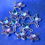 sparkly glass star charm charms pendant pendants silver tone metal tibetan 14mm blue lilac aqua clear sparkling uk cute kawaii craft supplies shop store gift gifts