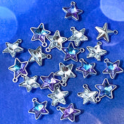 sparkly glass star charm charms pendant pendants silver tone metal tibetan 14mm blue lilac aqua clear sparkling uk cute kawaii craft supplies shop store gift gifts