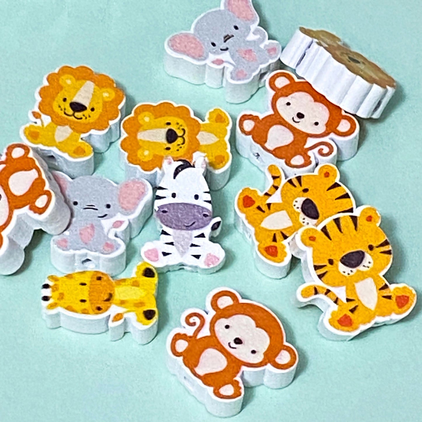jumbo animal animals wild zoo wood wooden bead beads large big very huge 15mm 16mm 20mm zebra lion tiger elephant monkey giraffe white wood 3d chunky build your own pen pens beaded jewellery making craft supplies shop store uk crafts kids yellow orange brown black white print pattern