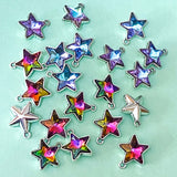 sparkly glass star charm charms pendant pendants silver tone metal tibetan 14mm blue lilac aqua clear sparkling uk cute kawaii craft supplies shop store gift gifts rainbow colours bright glittery