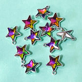 SPARKLING GLASS STAR Silver Metal CHARM 14mm CLEAR or BLUE/LILAC