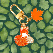 autumn falling leaf leaves orange fox and maple foxes enamel keychain key chain ring rings bag charm charms cute kawaii gift gifts stocking filler gold tone metal clip clips uk fun pretty