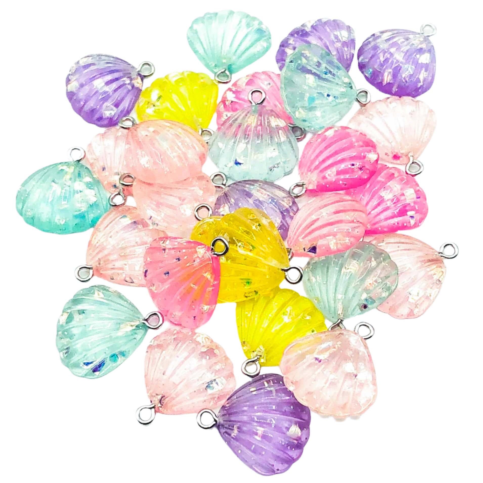 resin glitter shell shells cute kawaii charm charms glittery seashell seashells  sea uk craft supplies pink turquoise purple yellow