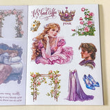 sleeping beauty fairytale desoctative pink and lilac sticker book of 18 washi paper and clear plastic stickers in a foilo