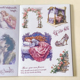 sleeping beauty fairytale desoctative pink and lilac sticker book of 18 washi paper and clear plastic stickers in a foilo