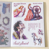 sleeping beauty fairytale desoctative pink and lilac sticker book of 18 washi paper and clear plastic stickers in a foilo