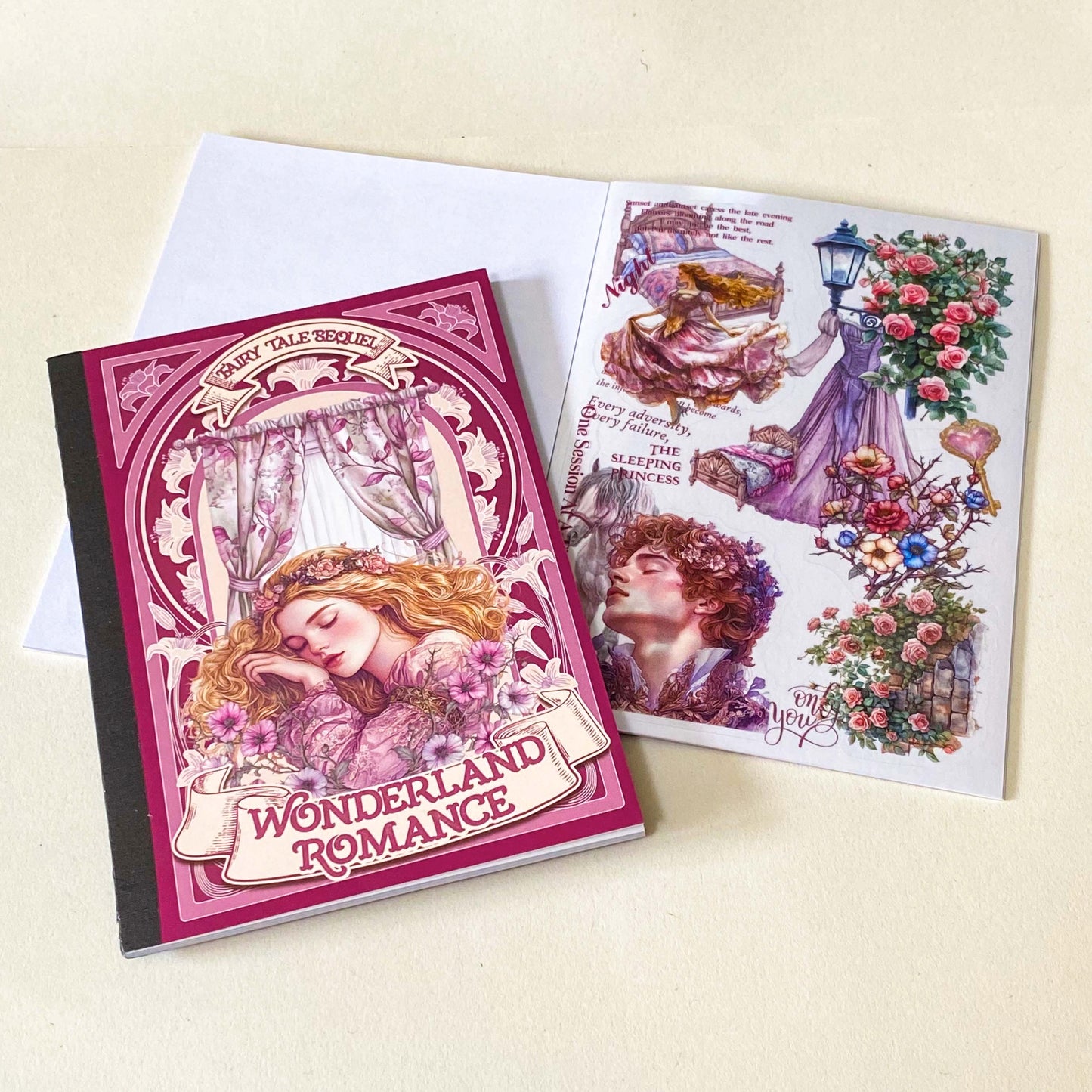 sleeping beauty fairytale desoctative pink and lilac sticker book of 18 washi paper and clear plastic stickers in a foilo