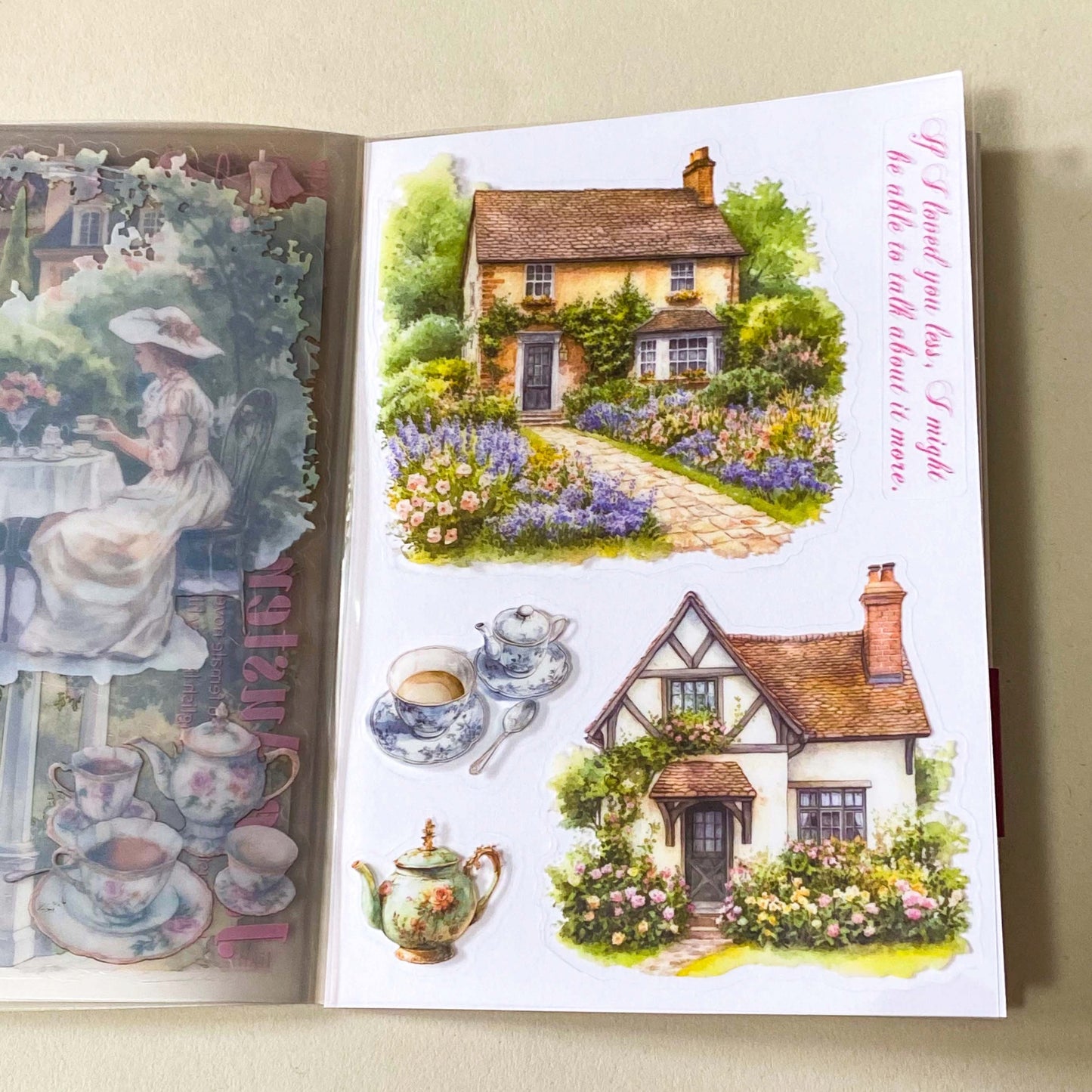 jane austen literary classic inspired book of 20 clear sticker sheets with vintage costume, houses, ladies and daily life