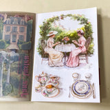 Jane Austen pride and prejudice inspired sticker folio of 20 sheets of clear stickers featuring regency costumes, characters, country houses, interiors and daily life.