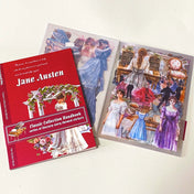 Jane Austen pride and prejudice inspired sticker folio of 20 sheets of clear stickers featuring regency costumes, characters, country houses, interiors and daily life.