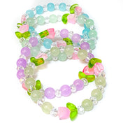 glass handmade stretch bracelet bracelets bead beads uk cute kawaii floral flower tulip tulips spring gift gifts stocking filler fillers lilac blue green pink adult adults leaf leaves