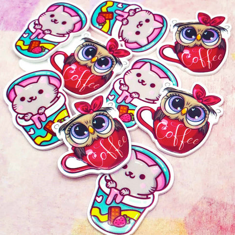 owl coffee mug cup kitty drinking drink cute kawaii planar fb flatback flat back embellishment resin uk craft supplies owls