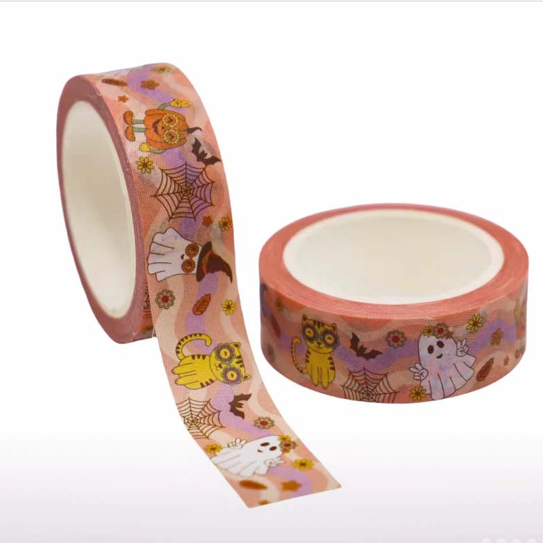 uk washi tape tapes roll rolls 10m 10 metre cat cats kitten kitty dog dogs puppy puppies cute kawaii stationery owl owls pumpkin halloween foil long pretty spooky black cat moon 
