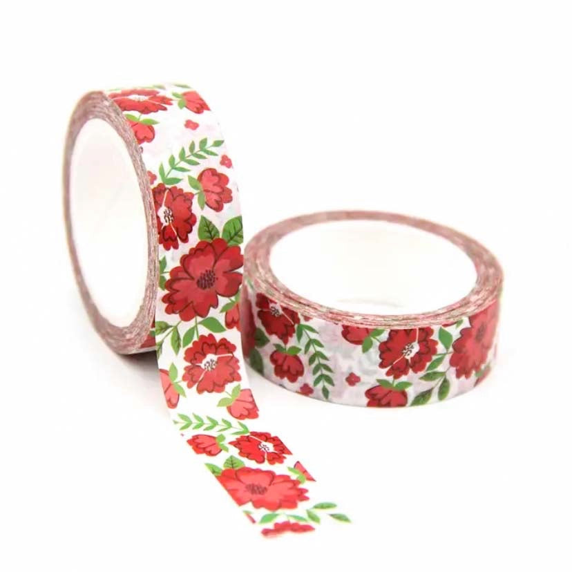 10m 10 metre washi tape tapes roll rolls uk cute kawaii spring floral flower flowers pretty stationery store shop green pink red cherry cherries rose roses book books bookshelf bookshelves reading coffee drink drinks red bloom blooms