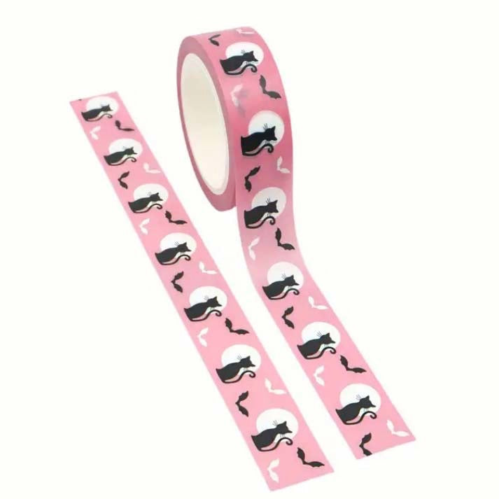 uk washi tape tapes roll rolls 10m 10 metre cat cats kitten kitty dog dogs puppy puppies cute kawaii stationery owl owls pumpkin halloween foil long pretty spooky black cat moon 