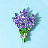 Botanical Brooch- BUNCH OF LAVENDER Sparkly Gold Tone Metal Lilac & Green