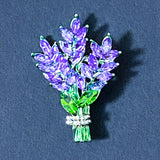 Botanical Brooch- BUNCH OF LAVENDER Sparkly Gold Tone Metal Lilac & Green