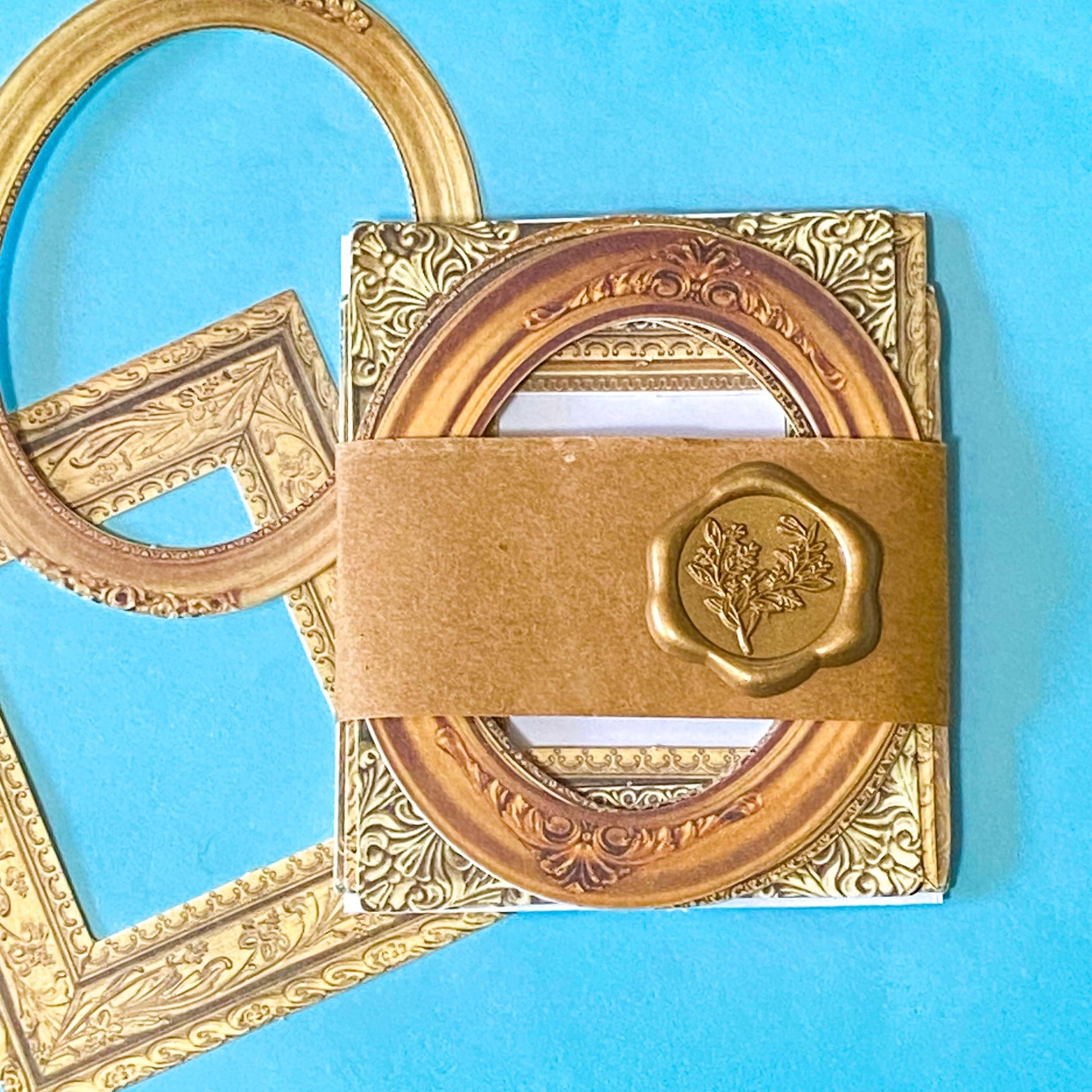 vintage ornate gold frame die cut ephemera set of 10 wrapped in kraft belly band with wax seal for journalling and scrapbooking