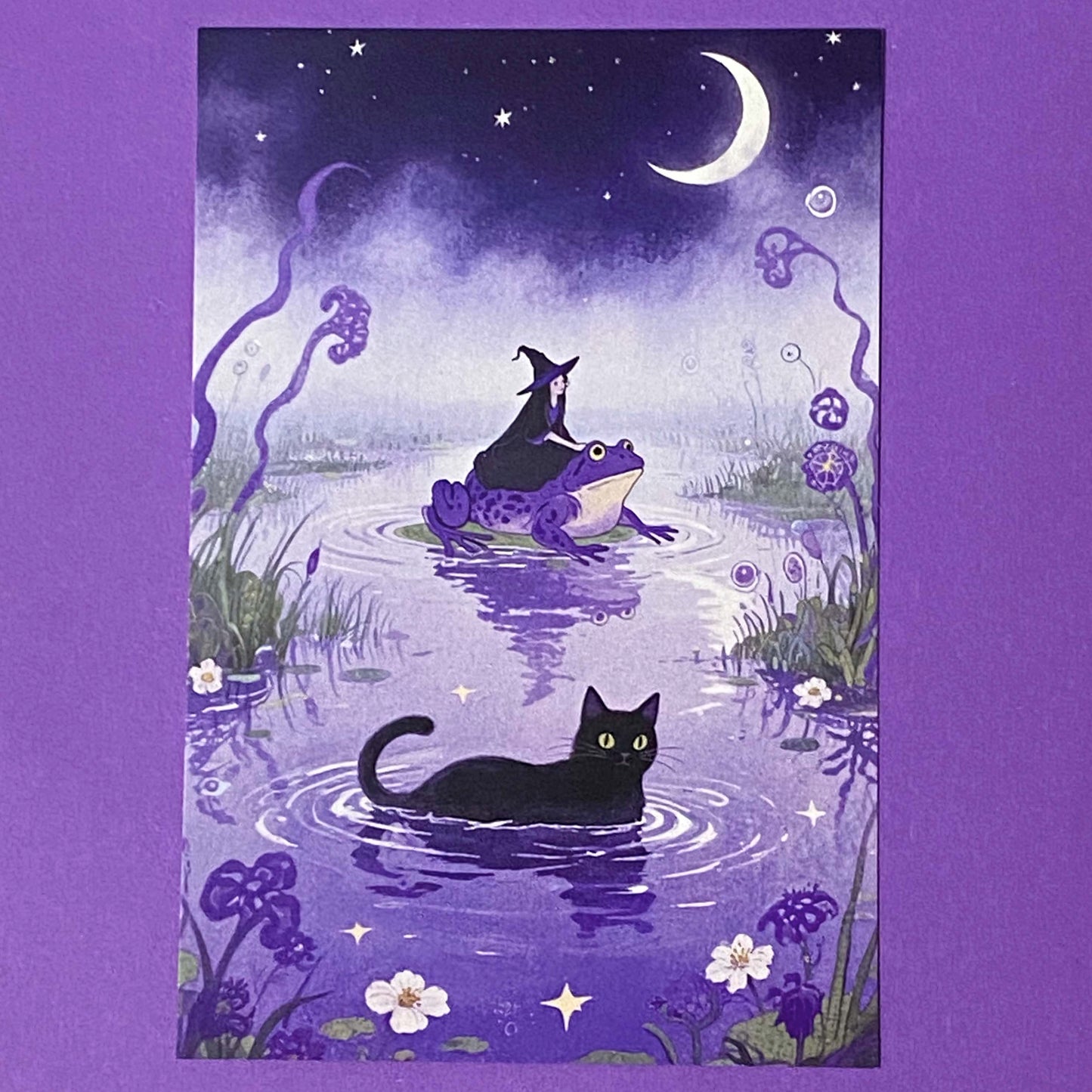 magic magical watercolour postcard postcards post card cards uk cute kawaii witch witches black cat cats witchcraft pretty stationery shop store planner supplies desert wood woodland broom broomstick water pyramid castle witch"s familiar individual single beautiful frog frogs