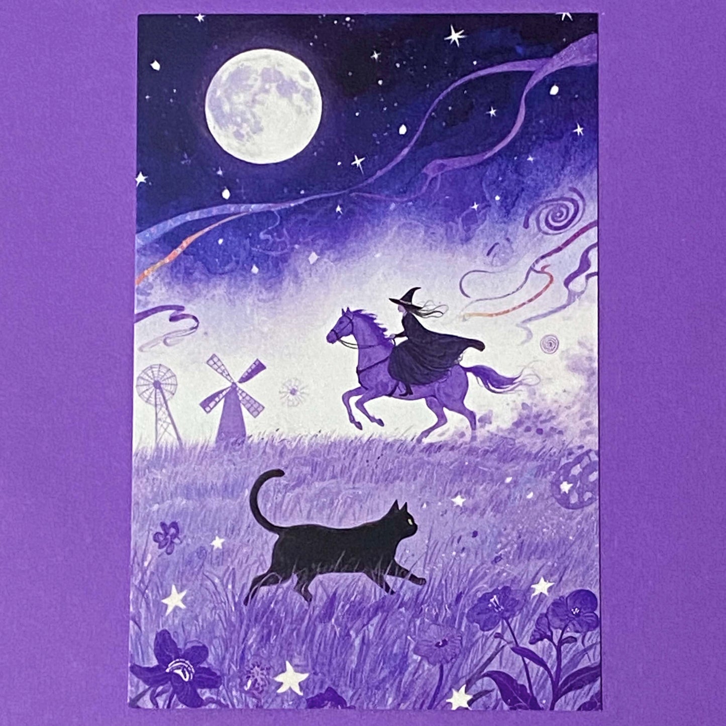 magic magical watercolour postcard postcards post card cards uk moon night cute kawaii witch witches black cat cats witchcraft pretty stationery shop store planner supplies desert wood woodland broom broomstick water pyramid castle witch"s familiar individual single beautiful horse