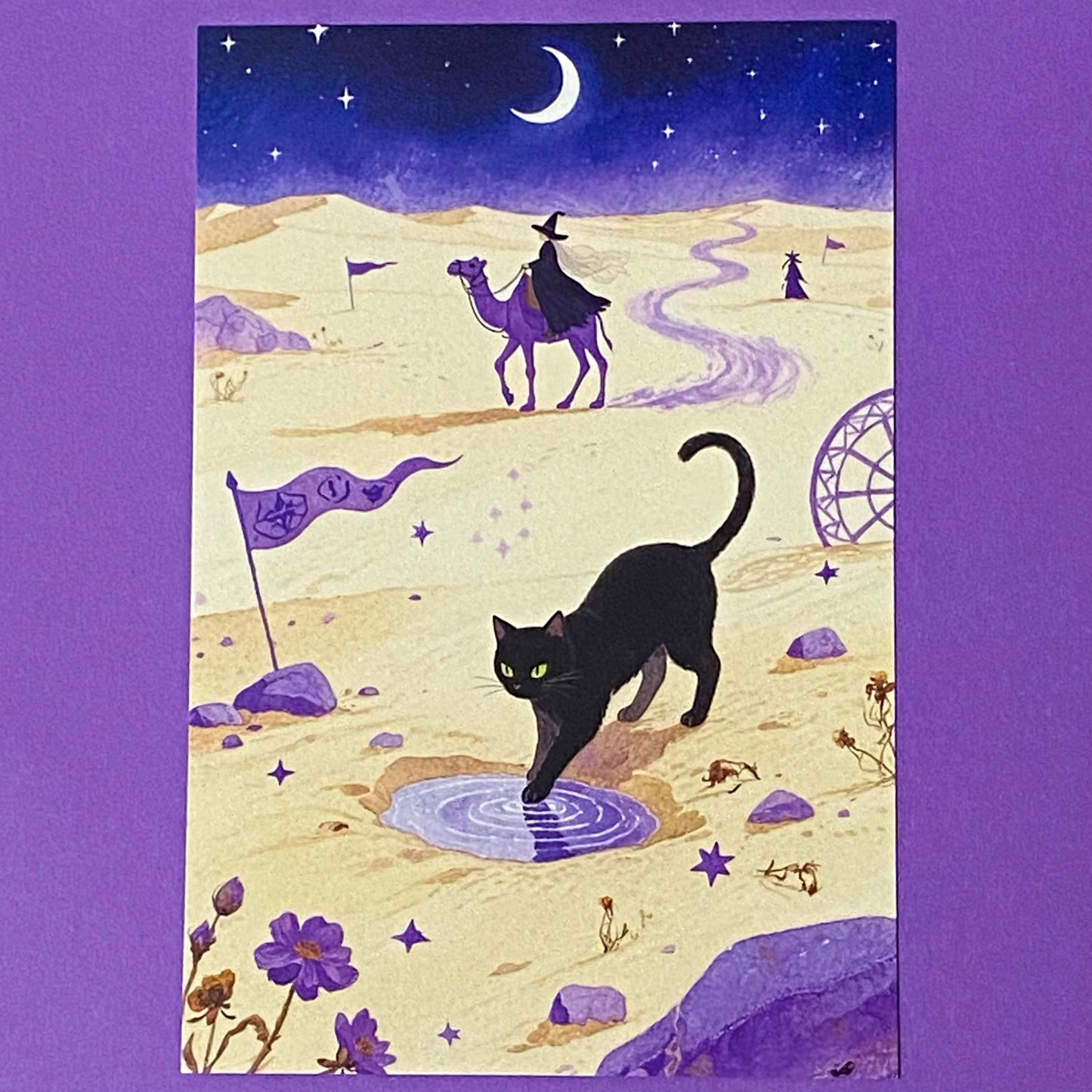 magic magical watercolour postcard postcards post card cards uk moon night cute kawaii witch witches black cat cats witchcraft pretty stationery shop store planner supplies desert wood woodland broom broomstick water pyramid castle witch"s familiar individual single beautiful horse